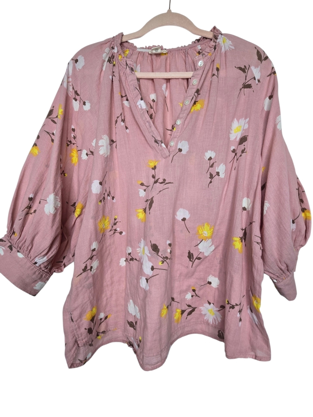 A.N.A floral lightweight, sheer pullover peasant-style blouse